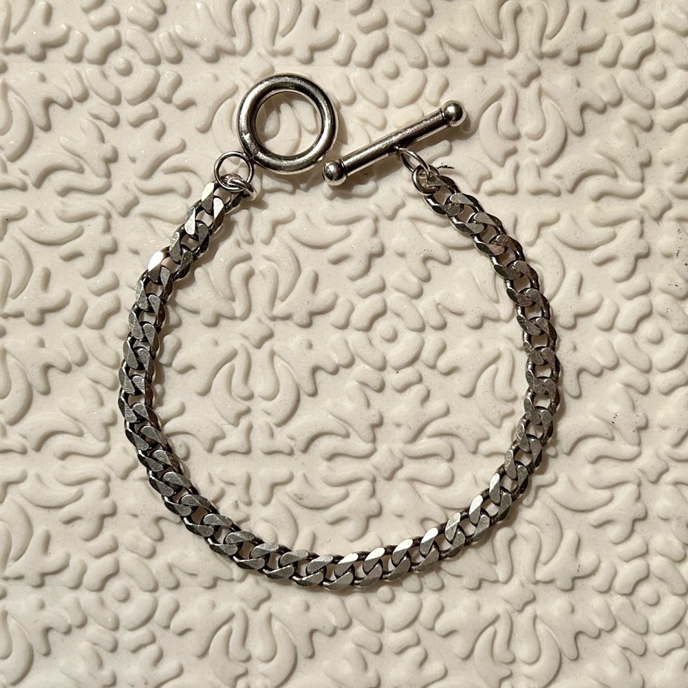 925 Silver Women Toggle Clasp Chain Bracelet, Size 7.5 Inches